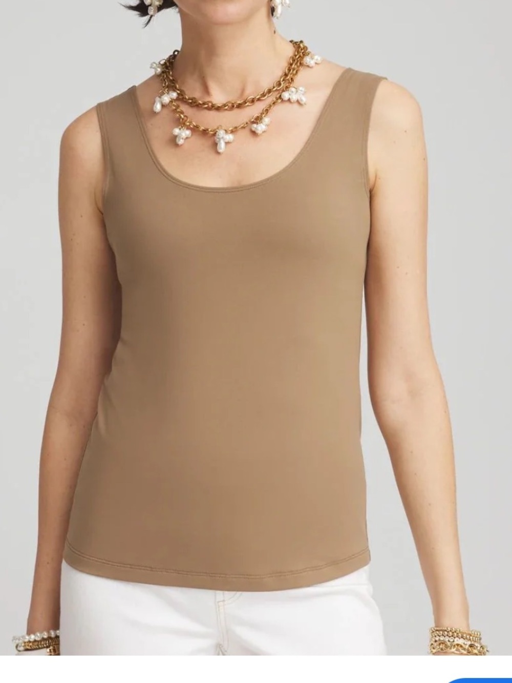 Chico‘s microfiber tank top shell scoop neckline tan camel colour size XL